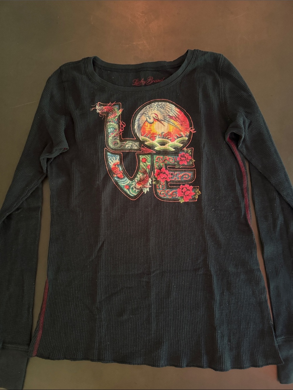 Lucky Brand Black Long-Sleeve Top with Colorful LOVE Graphic